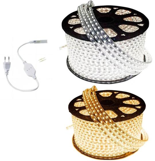 10M Fita Mangueira Led 5050 Branco Frio/Quente 220v/110v + fonte Menor preço em 10M Fita Mangueira Led 5050 Branco Frio/Quente 220v/110v + fonte