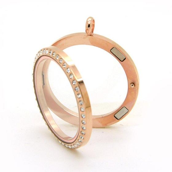 Imagem de 10pcs/lote 30mm Rose Gold Aço Inoxidável Vidro Magnético Vidro Flutuante Pendente de Medalhão de Memória Flutuante para Mulheres de Moda Joias Pingentes