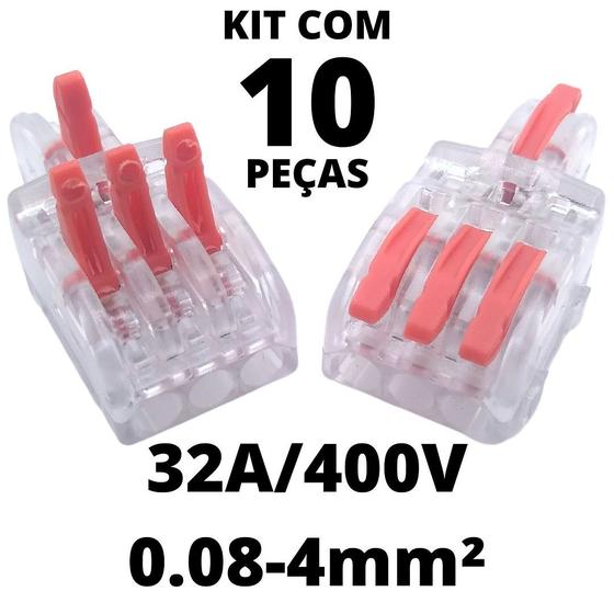 Imagem de 10un Conector Elétrico Emenda Derivação Para Iluminação 4 vias 1 entrada 3 saídas 4mm² 32A/400V Laranja