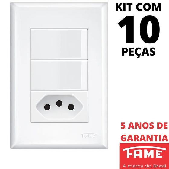 Imagem de 10un Interruptor Paralelo Three Way 2 Teclas 16A e Tomada Padrão 2P+T 20A Com Placa Evidence FAME