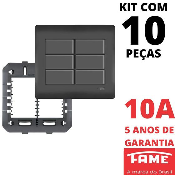 Imagem de 10un Interruptor Simples 10A 6 Teclas Com Placa 4x4 Habitat Black FAME