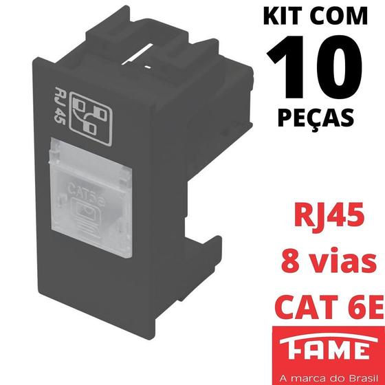 Imagem de 10un Módulo Tomada Rede RJ45 CAT 6E 8 Vias Habitat Black FAME