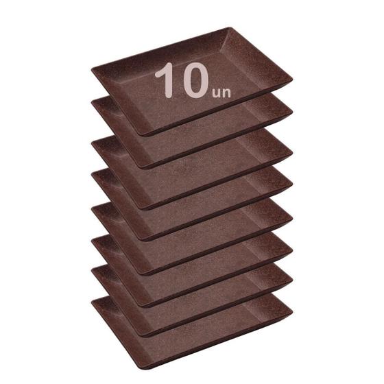 Imagem de 10Un Petisqueira Travessa Retangular 28Cm Marrom Escuro