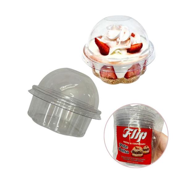 Imagem de 10un Pote Copo com Tampa Bolha Transparente 240ml Flip