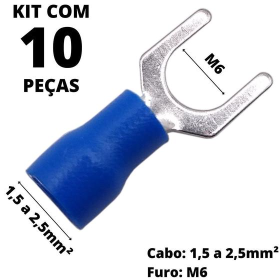 Imagem de 10un Terminal Forquilha Garfo Pré-isolado 0,5mm² a 10mm² M3 a M10