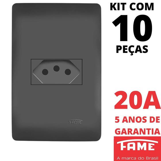 Imagem de 10un Tomada Padrão 2P+T 20A Com Placa Habitat Black FAME