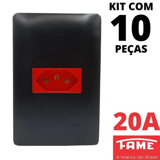 Imagem de 10un Tomada Padrão 2P+T 20A Vermelha Com Placa Habitat Black FAME