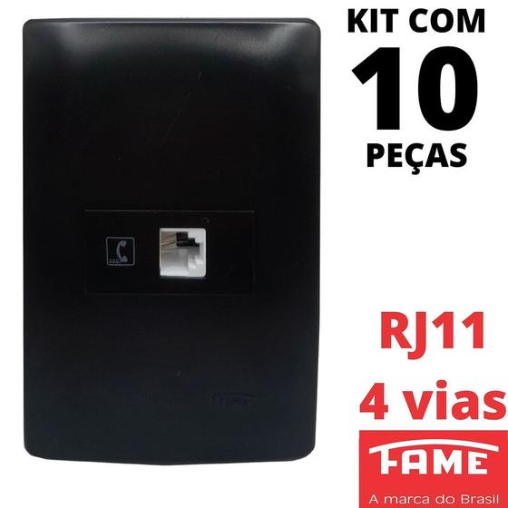 Imagem de 10un Tomada Telefone RJ11 4 Vias Com Placa Habitat Black FAME