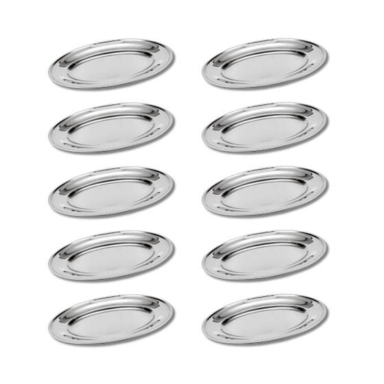 Imagem de 10x Bandeja Oval Aço Inox Rasa Travessa 25cm Porção Comercio