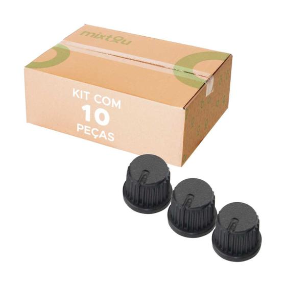 Imagem de 10x Botão Knob Redondo Estriado Com Parafuso Ad209 - Preto