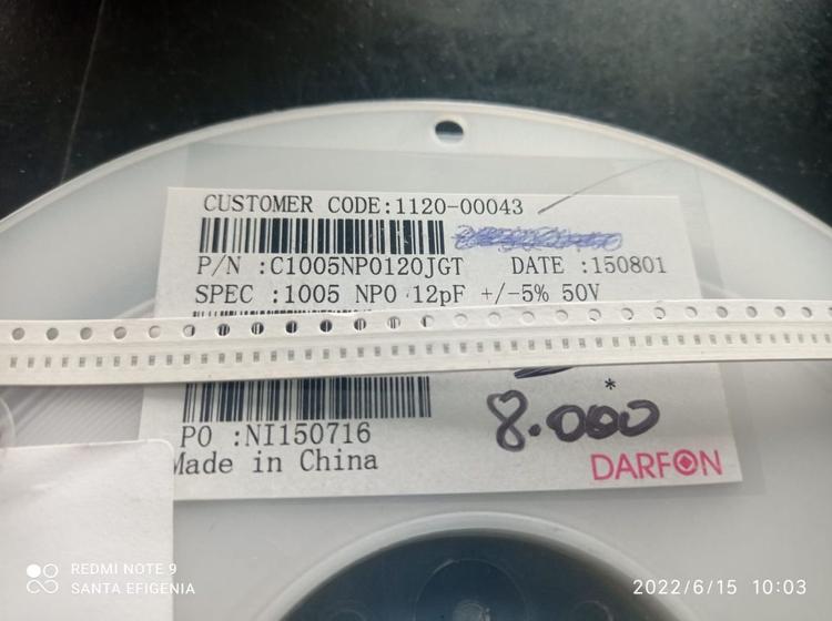 Imagem de 10x Capacitor 12pf/50v 0402 Smd 0,5x1mm Np0 5% Darfon