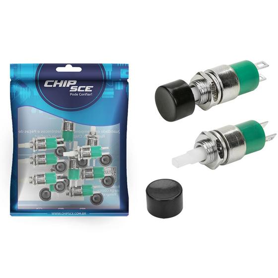 Imagem de 10x Chave Push Button 2 Terminais N/A Sem trava Ds-323 Preto