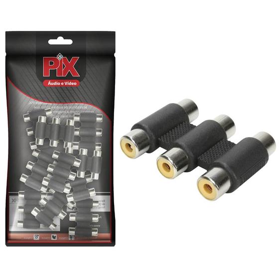 Imagem de 10x Conector Adaptador Emenda Rca Tripla Fêmea X Fêmea