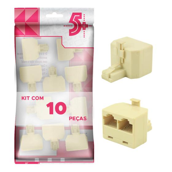 Imagem de 10x Conector Duplicador Cabo De Rede Rj45 2 Fêmea X 1 Macho