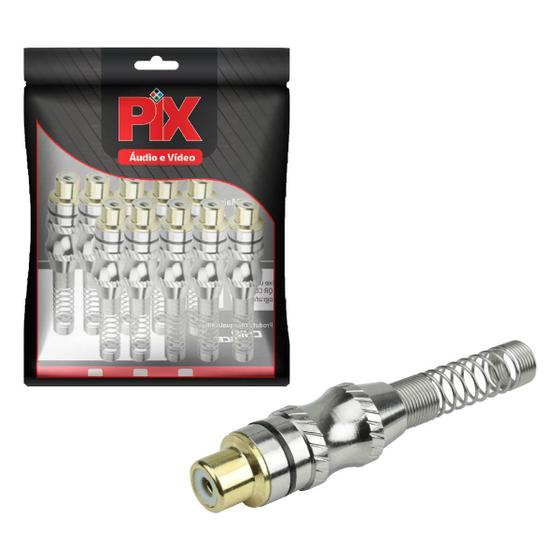 Imagem de 10x Conector Plug Rca Fêmea 24k Com Mola Profissional Preto