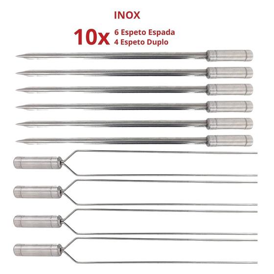Imagem de 10x Espetos De Inox Lâmina 70cm 6-Espada e 4-Duplo Churrasco