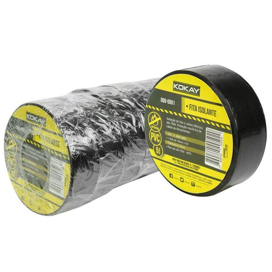 10x Fita Isolante Antichama Preto 5 Metros Original Kokay Menor preço em 10x Fita Isolante Antichama Preto 5 Metros Original Kokay