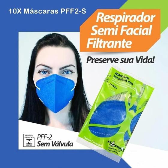 Imagem de 10x Máscaras Pff2 Respiratória Sem Válvula Equivalente A N95