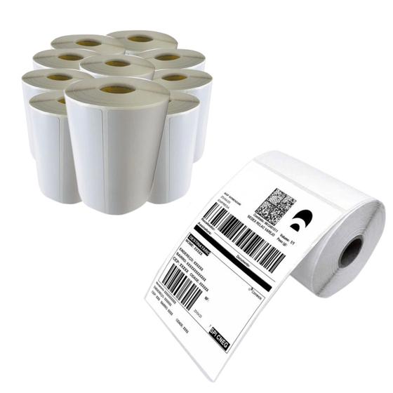 Imagem de 10x Rolos com 500 Etiquetas Adesivas 10x15 Serrilhadas Para Impressora Térmica