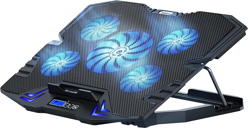 Imagem de 12-17 polegadas Gaming Laptop Cooling Pad - 5 ventiladores silenciosos e LCD Di