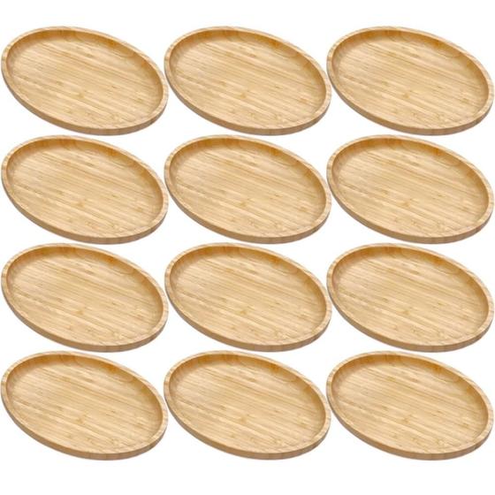 Imagem de 12 Bandejas de Bambu 28cm Plasvale Travessa Petisqueira Oval Multiuso Servir Decorar