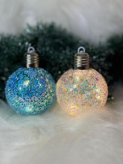 Imagem de 12 Bola Lampada Esfera Árvore Natal Led Glitter 8 Cm Glamuor