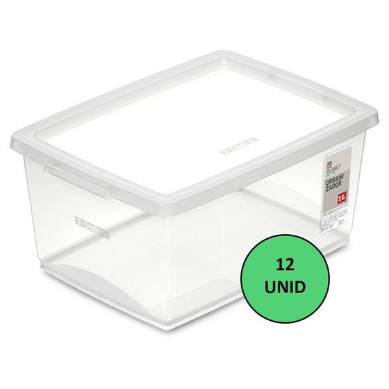 Imagem de 12 Caixa Organizadora Com Tampa Plástico Cristal Ordene 7,5l