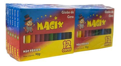 Imagem de 12 caixas giz de cera 12 cores magix colorir escolar infanti