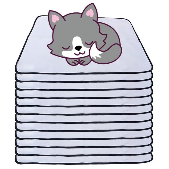 Imagem de 12 Caminhas para Cães e Gatos Dobrável 200 Lavagens 100x70 Branco com Borda Preta Antipulgas Quality