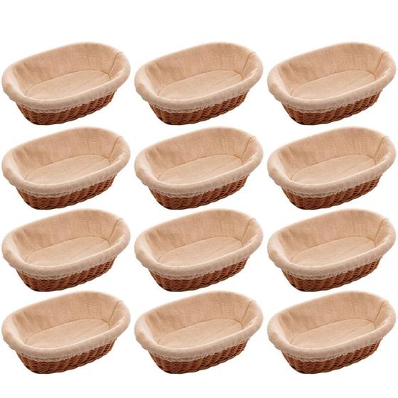 12 Cestas Porta Pão 24x17cm Servir Restaurantes Oval Rattan Plástico Forro Tecido Cesto Lyor
