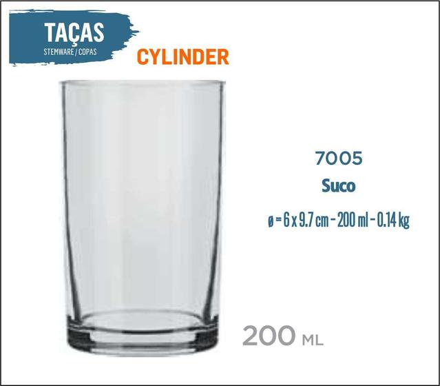 Imagem de 12 Copos Cylinder 200ml - Multiuso
