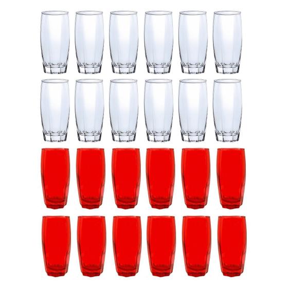 Imagem de 12 Copos Transparente 12 Copos Vermelho 370ML