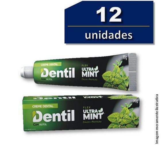 Imagem de 12 Creme Dental Dentil Ultra Mint Refrescante Sem Fluor 70g