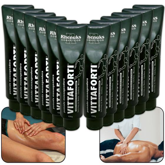 Imagem de 12 Doze Pomadas Massageadoras Vittaforti Creme Refrescante Alivio do Cansaço Relaxamento Muscular