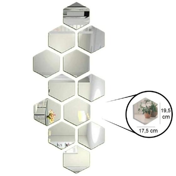 Imagem de 12 Espelho Em Acrílico Adesivo Decorativo Hexagono 17x19.5cm