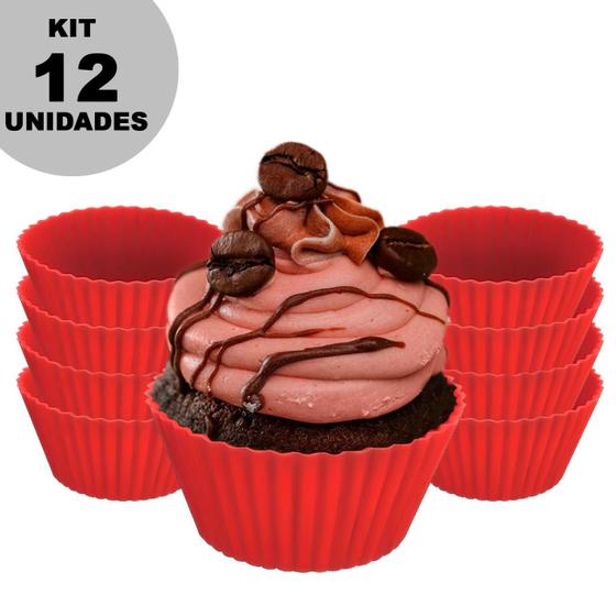 Imagem de 12 Formas de Silicone Vermelho Cupcake Mini Bolo Muffin 