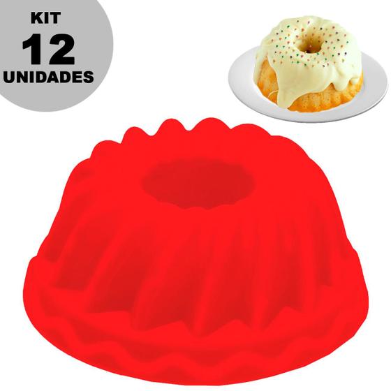 Imagem de 12 Forminhas De Silicone Cupcake Redonda Bolinho Doces Bolo Pudim Antiaderente