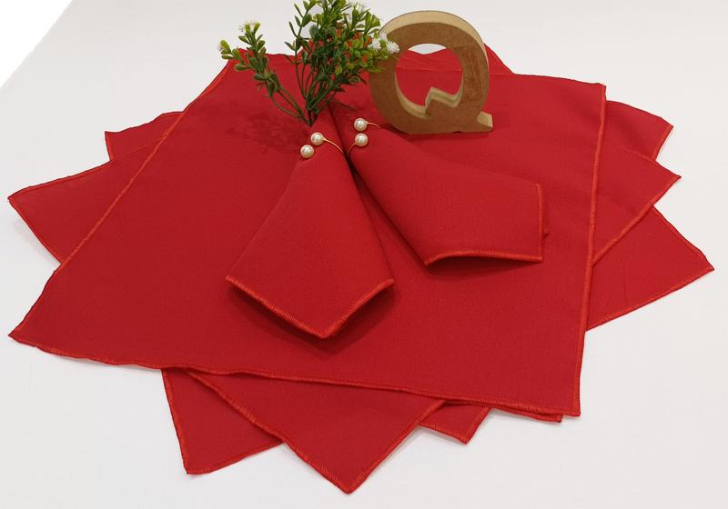 Imagem de 12 Guardanapos Vermelhos Em Tecido Natal 35x35