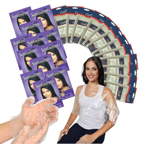 Imagem de 12 Kit Tintura Descartável Luva Capa com Tablet Santantonio N3 Castanho Escuro