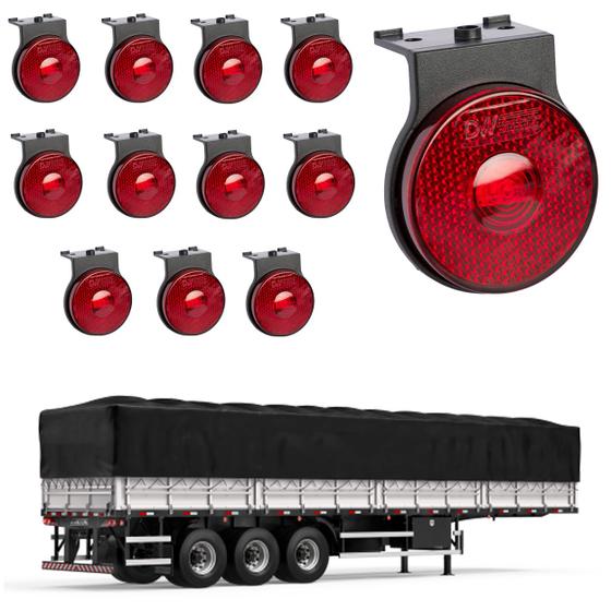 Imagem de 12 Lanterna Lateral Carreta LED Rubi 65mm c/ Suporte - Fio