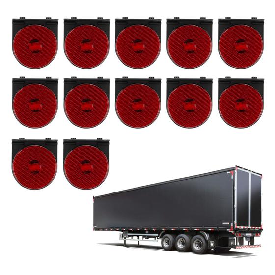 Imagem de 12 Lanterna Lateral Led Carreta Baú C/ Suporte Vermelha 8,5