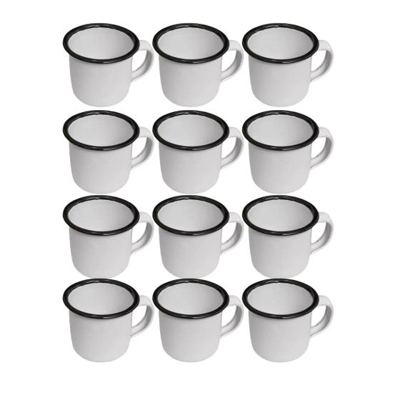 Imagem de 12 Mini Canecas Esmaltadas Brancas 80ml Café e Chá Retrô termo antimicrobiano Cozinha Chá Água