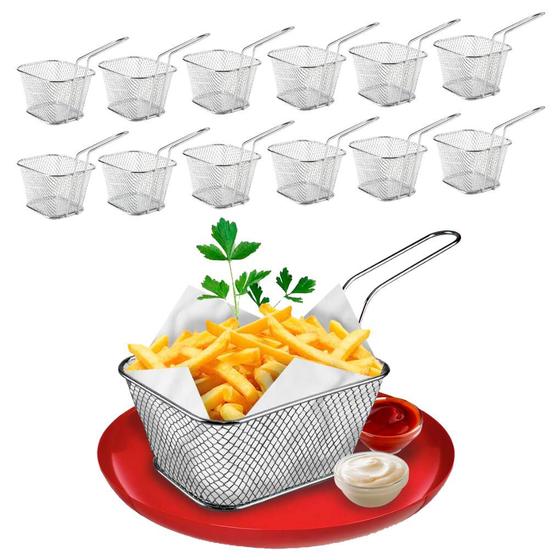 Imagem de 12 Mini Cesto para Servir Fritura Decorativo Mesa Posta Inox