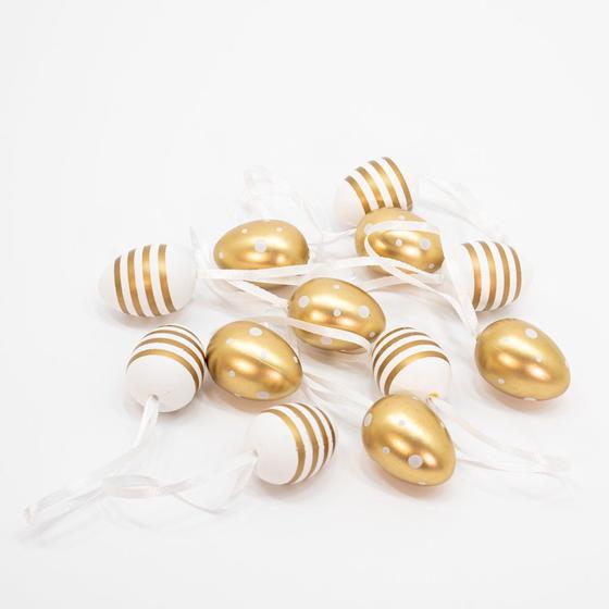 Imagem de 12 Ovos de Páscoa Branco Dourado Pendente Enfeite Decorativo