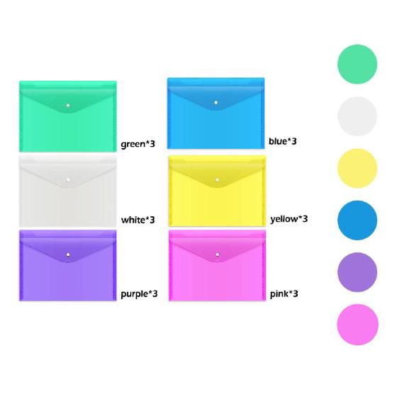12 Pastas Envelope Plástico Documentos A4 Colorida com Botão Inter