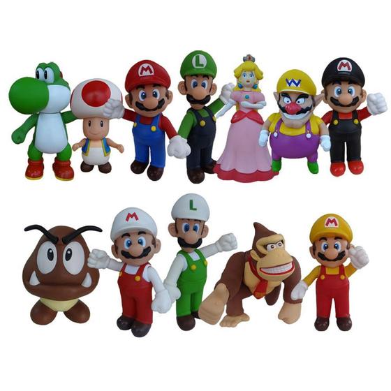 Imagem de 12 Pcs Super Mario Luigi Yoshi Toad Princesa Wario Dk Goomba