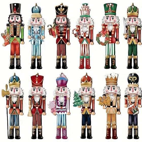 12 Peças De Enfeites De Madeira Soldado Quebra-Nozes De Natal Decoração Para Árvore De Natal