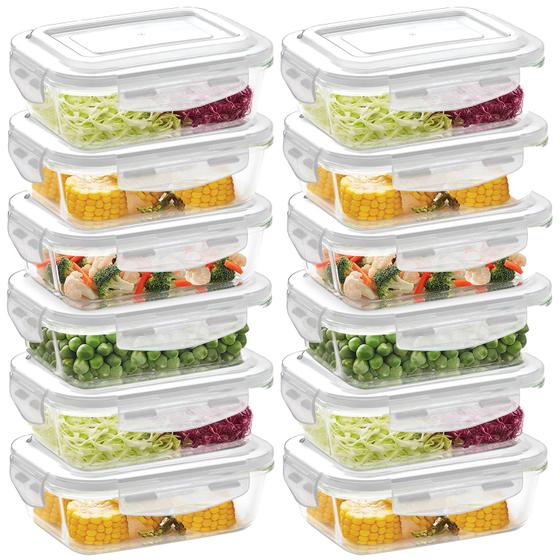 Imagem de 12 Potes Hermético Vidro Retangular Freezer Microondas 640ml