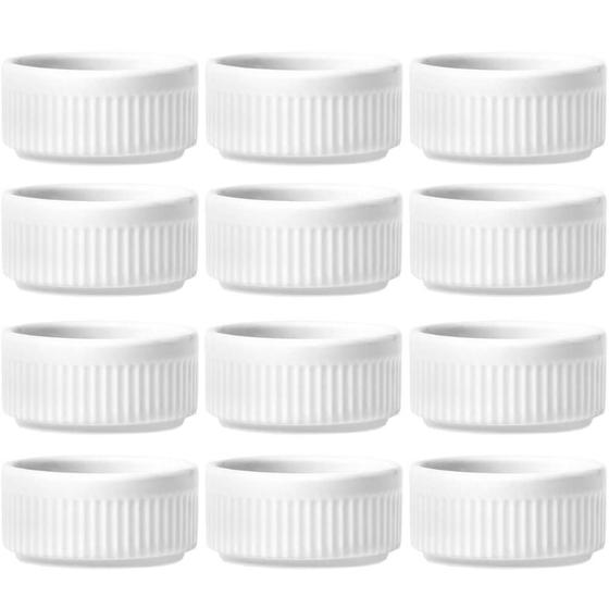 Imagem de 12 Ramekins Molheiras Porcelana 180ml Canelado Germer Branco