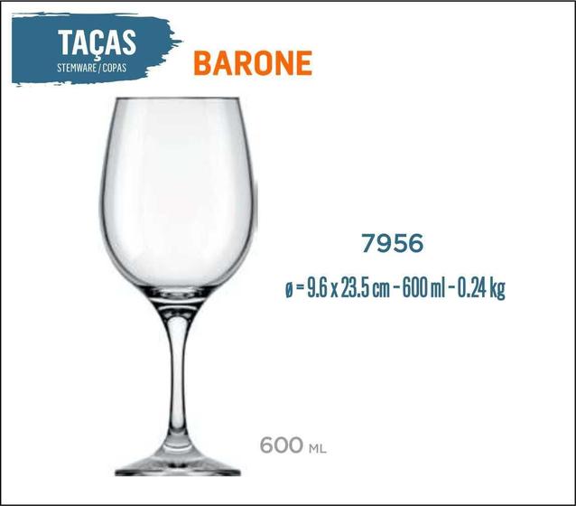 Imagem de 12 Taças Barone 600Ml - Vinho Tinto Rosé Branco Água